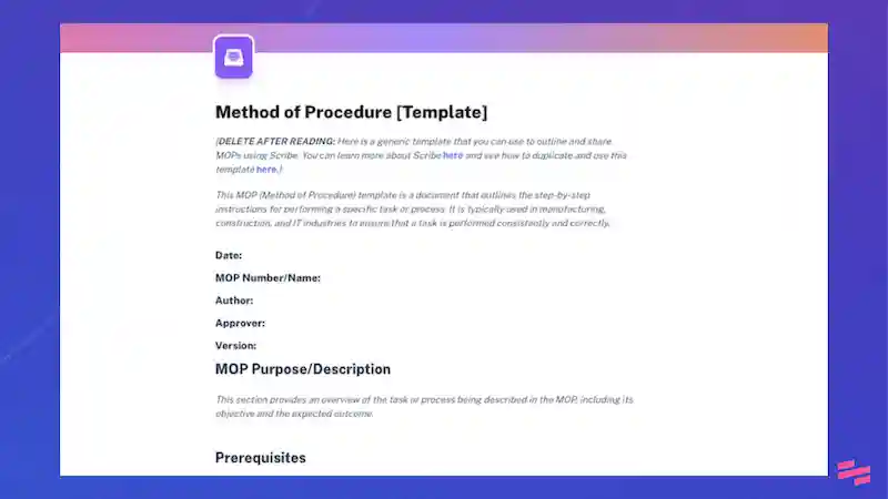 Method of Procedure: Handover Document Template