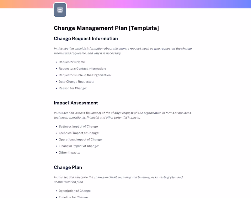change management handover documents template