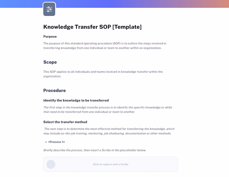 knowledge transfer SOP handover documents