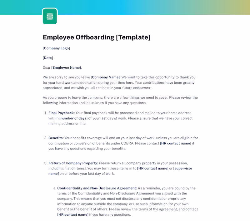 Employee offboarding handover document