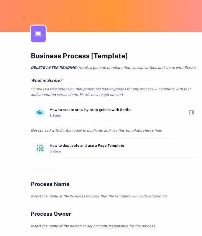 business process template to streamline processes