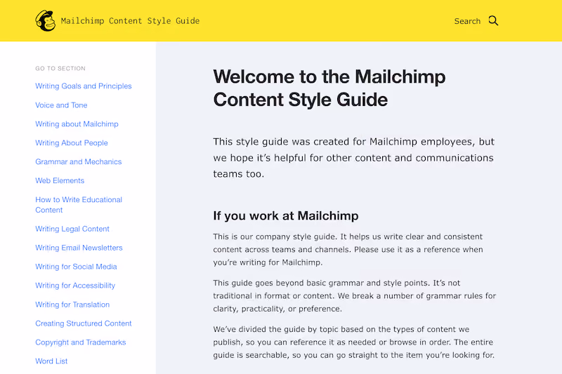 Mailchimp style guide: business documentation types