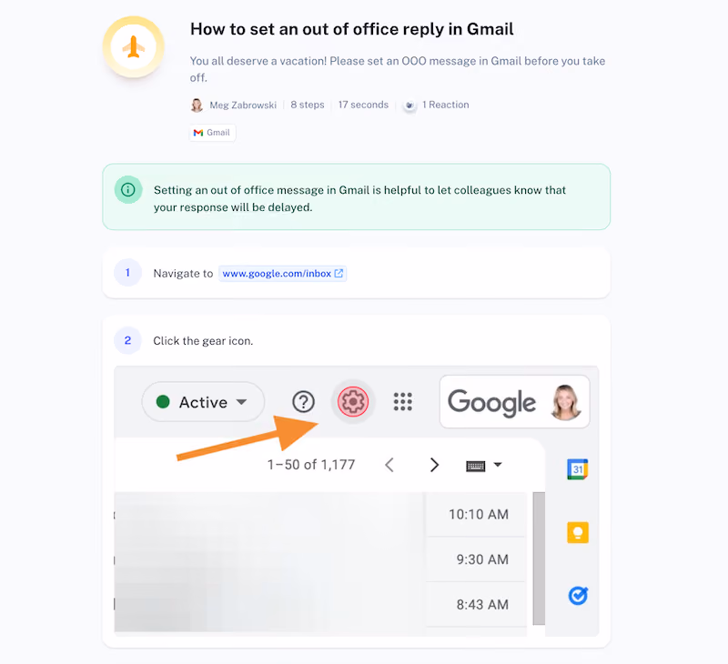 Scribe - set an out of office email in Gmail - workflow documentation chrome extension