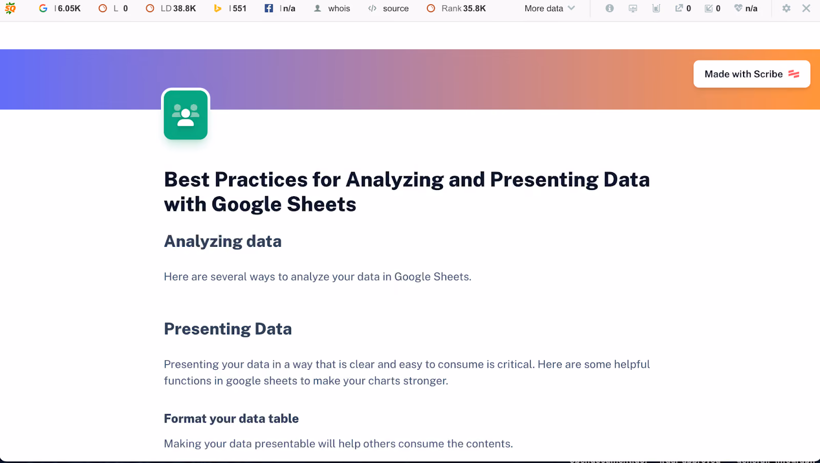 Analyzing and Presenting Data with Google Sheets - business procedures
