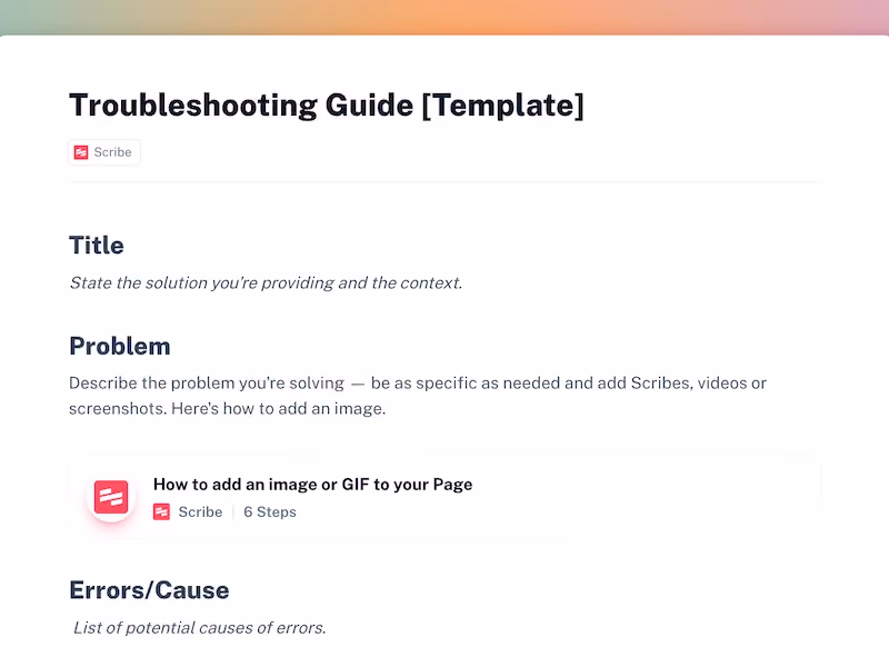 Scribe troubleshooting guide template