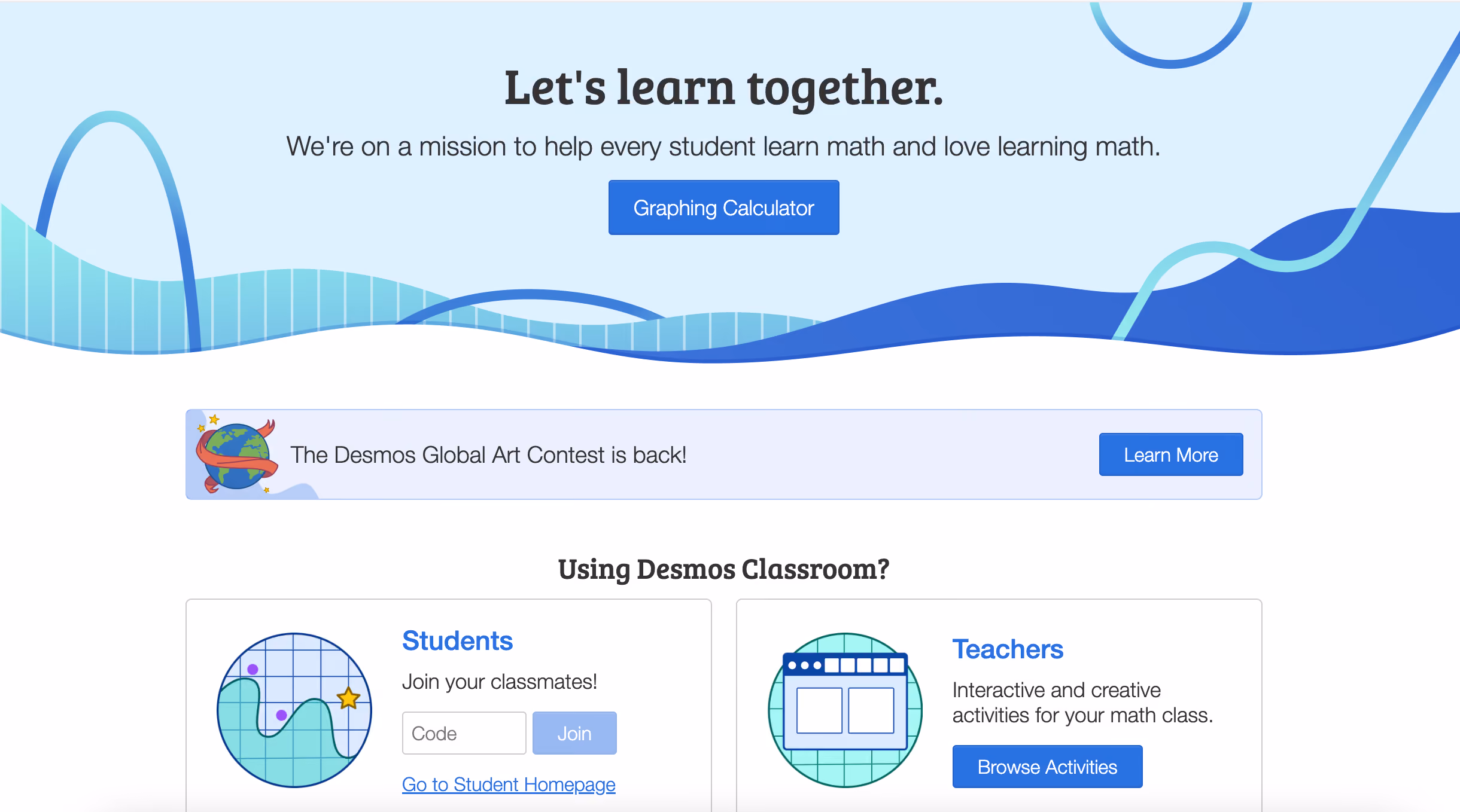 Desmos home page - ed tech tools