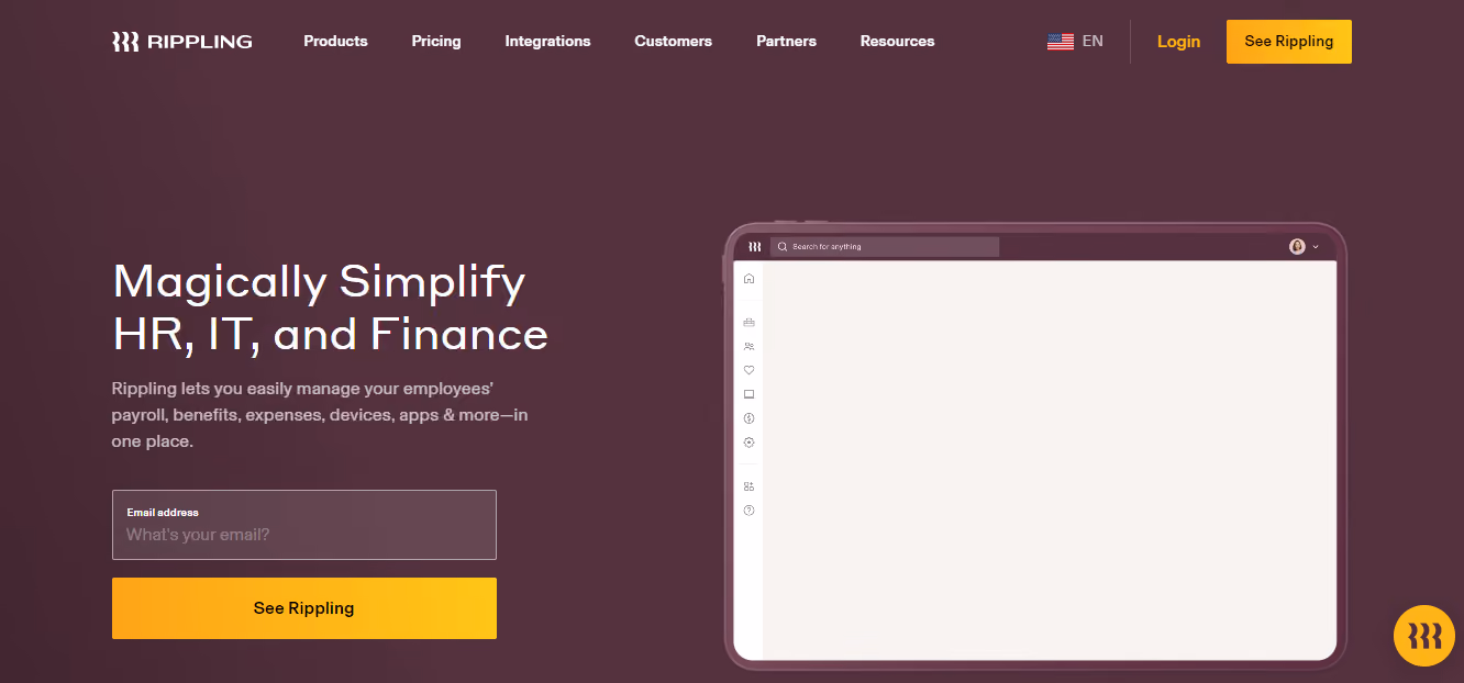 Rippling home page — Best HR software