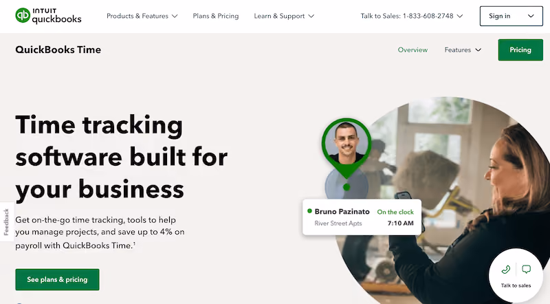 Quickbooks Time home page — best HR software