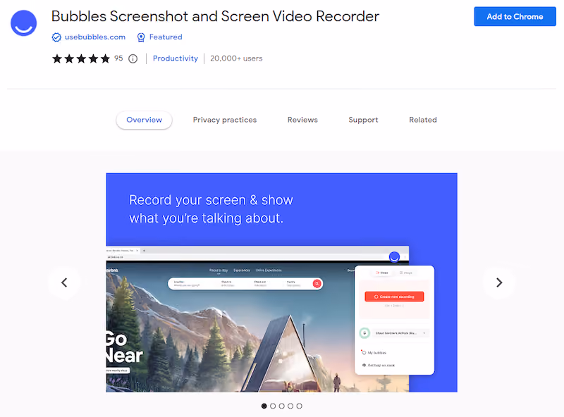 process documentation chrome extension — bubbles home page