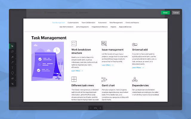 Zoho Projects - project documentation chrome extension
