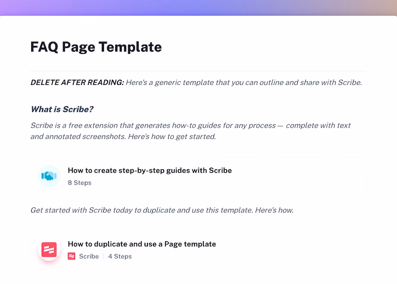 Scribe FAQ page template