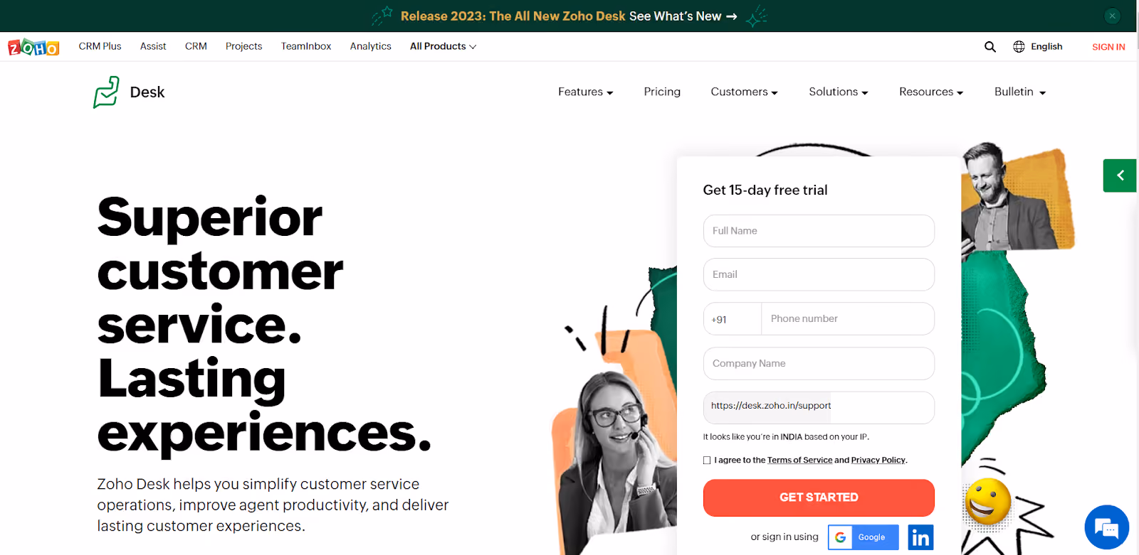 Customer Service Software — Zoho Desk Home Page