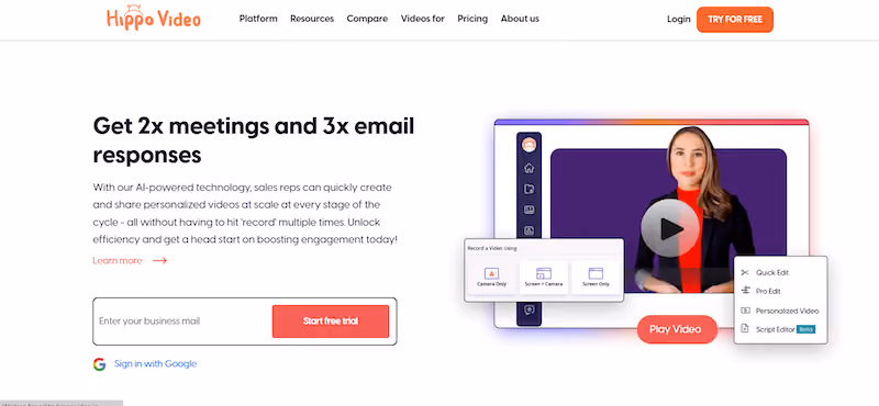 free video tutorial software — hippo video home page