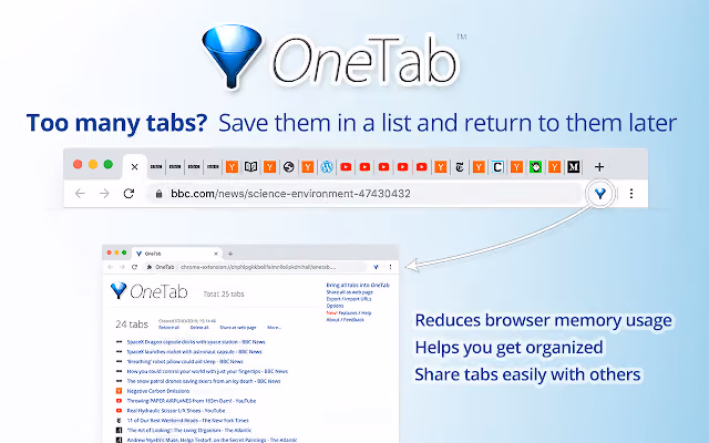 OneTab — Productivity Chrome Extension