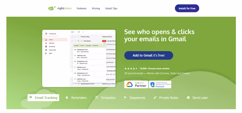productivity chrome extension — rightinbox home page