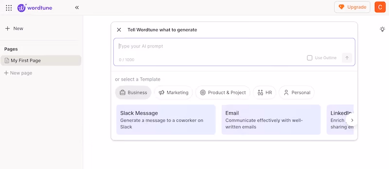 Wordtune workspace AI writing assistant