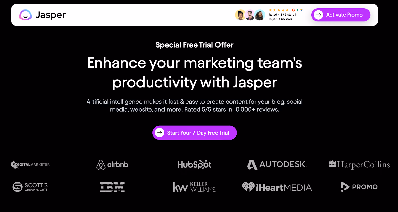 Jasper home page — AI software