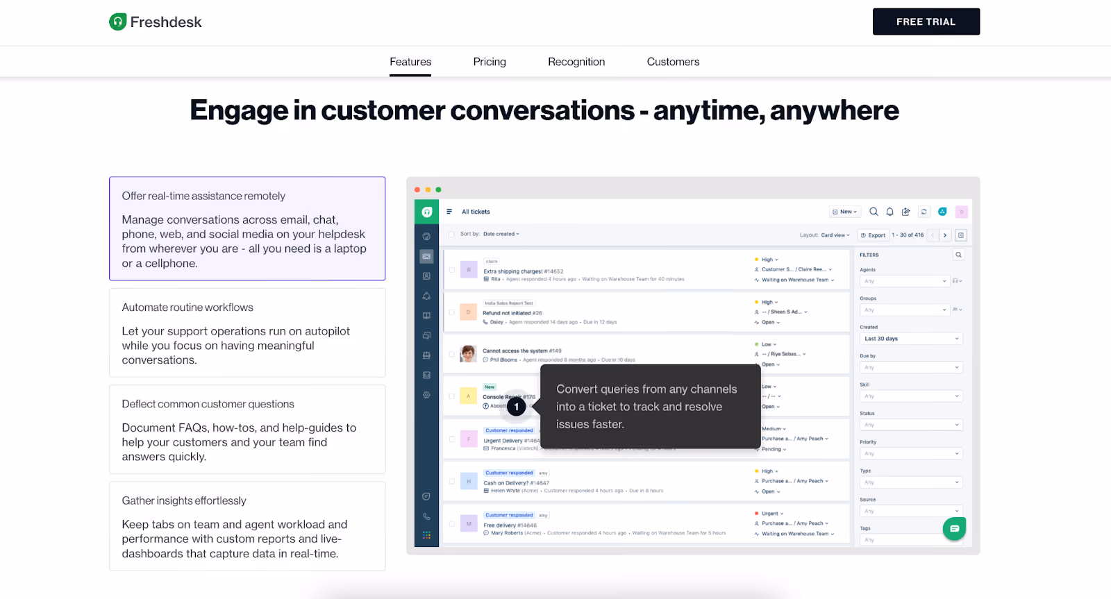 AI software - Freshdesk home page