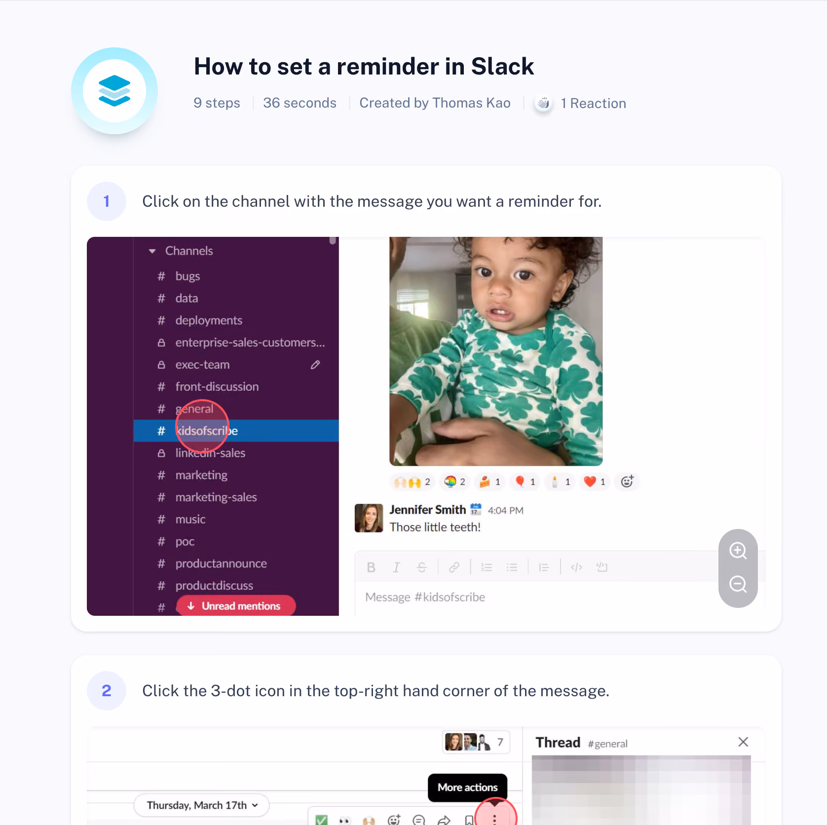 A Scribe step-by-step guide on how to set a reminder on Slack