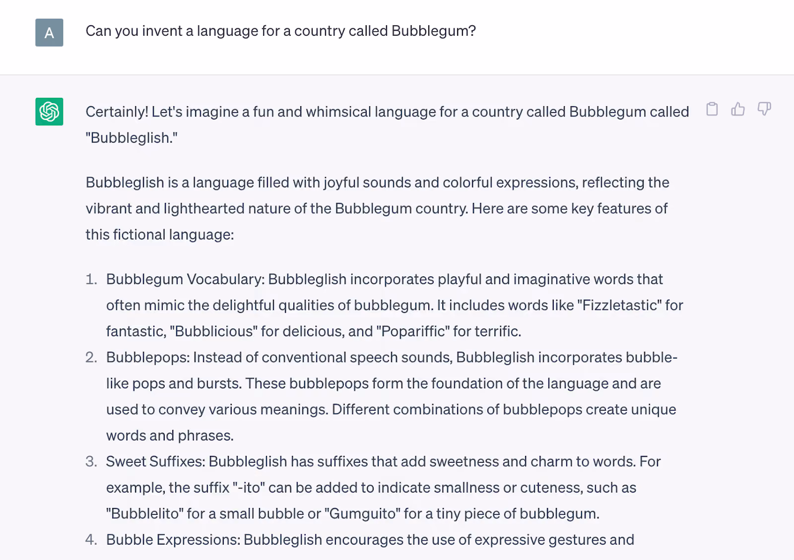 A language invented by ChatGPT called Bubbleglish