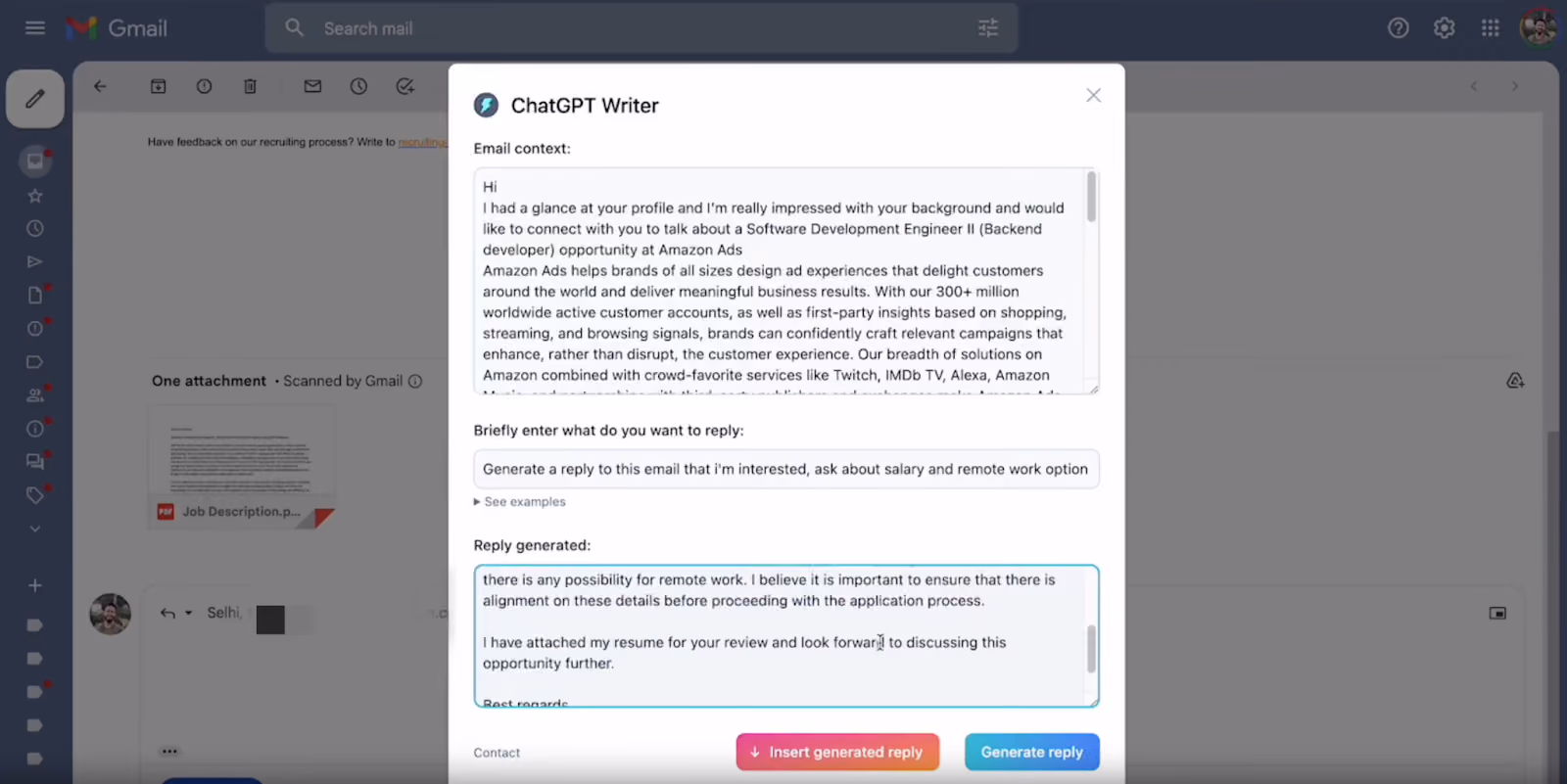 ChatGPT Writer browser extension