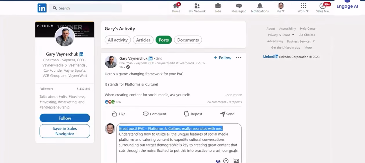 Engage AI analyzes LinkedIn posts and generates a comment