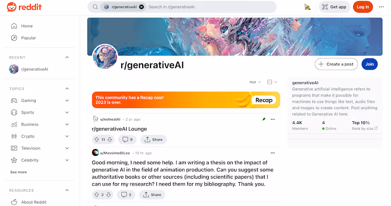Reddit: Generative AI examples