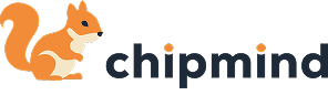 Orange squirrel mascot sitting next to the word chipmind in lowercase letters.