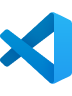 Visual Studio Code logo with blue angular shapes forming a stylized ribbon.