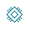 Abstract blue tech icon with diamond and circuit-like lines.