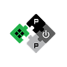 Green and gray puzzle pieces with power and letter P symbols connected diagonally.