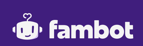 Fambot logo, white icon and wordmark, on Fampurple
