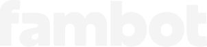 Fambot wordmark, white, on Fampurple
