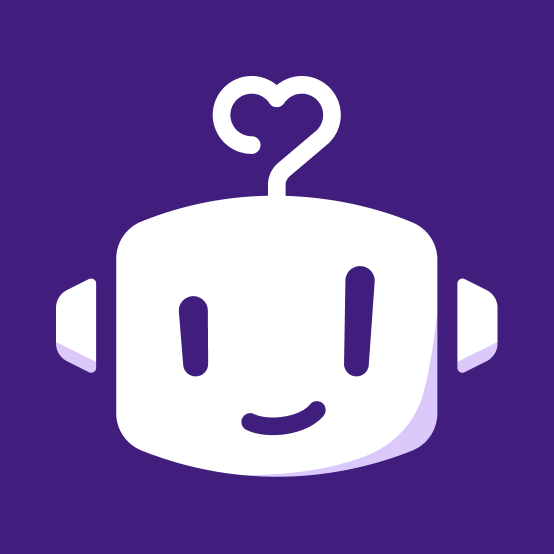 Fambot icon, purple, on white