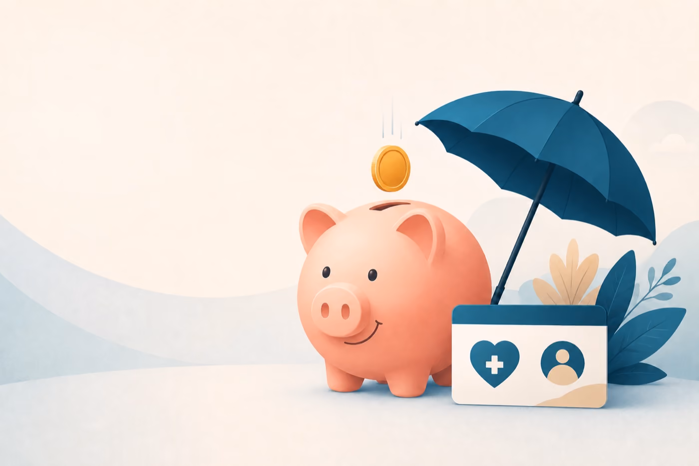 Illustration mit Sparschwein und Gesundheitskarte – Beamte sparen durch Beihilfe bei den Krankenversicherungskosten
