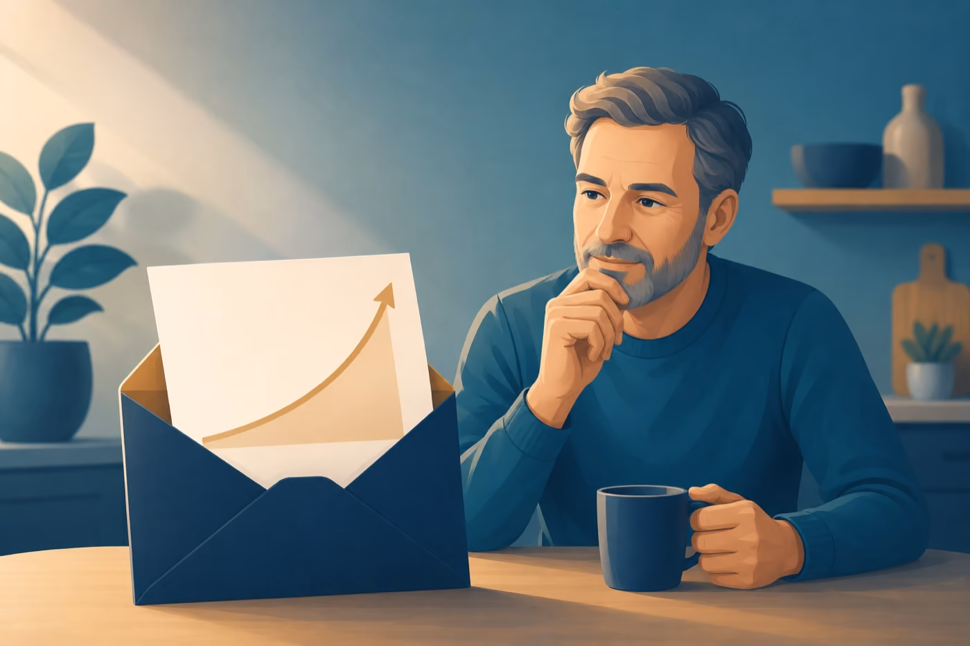 Illustration: Brief mit steigender Beitragskurve – Beitragsanpassung der privaten Krankenversicherung für Beamte