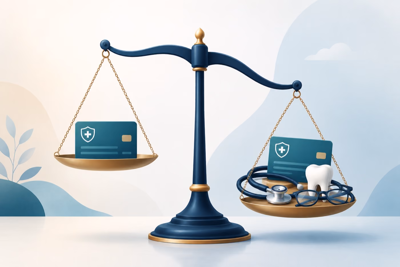 Illustration einer Waage mit Versicherungsleistungen – Leistungsunterschiede zwischen GKV und PKV für Beamte