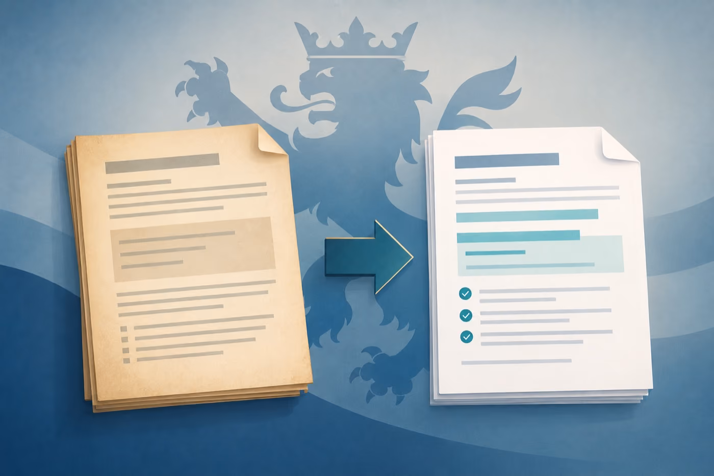 Illustration: altes und neues Dokument mit Änderungspfeil – Änderungen der Beihilferegelung für Beamte in Hessen