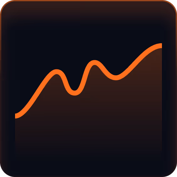 Orange rising line graph with three peaks on a dark background.