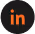 LinkedIn icon in orange on a dark hexagonal background.