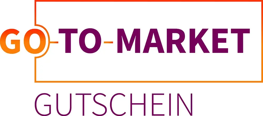 Logo with the text 'GO-TO-MARKET' in bold orange and purple letters above the word 'GUTSCHEIN' in purple.