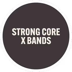 Text reading Strong Core X Bands on a dark circular background with a white border
