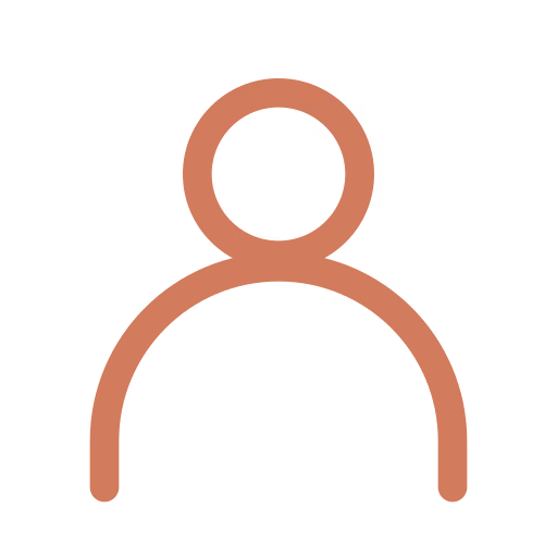 Simple terracotta-colored user profile icon showing a circle head and curved shoulders outline on a transparent background.
