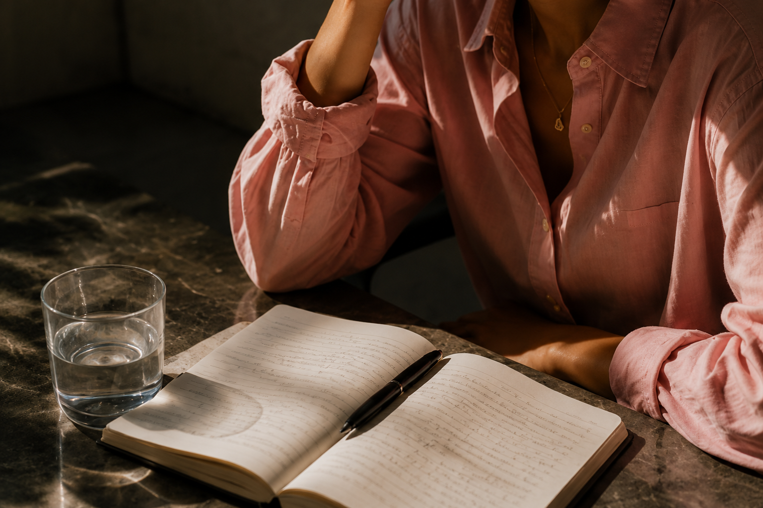 Pink shirt and notebook