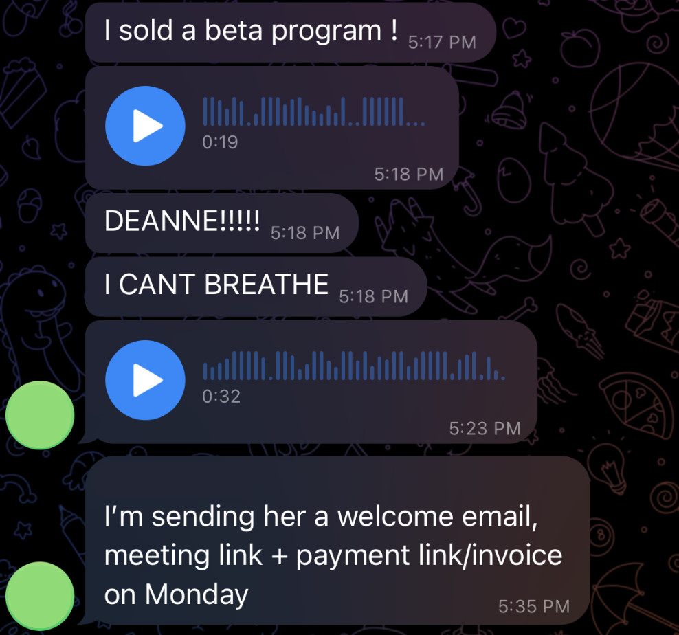 Messages celebrating the sale of a beta program