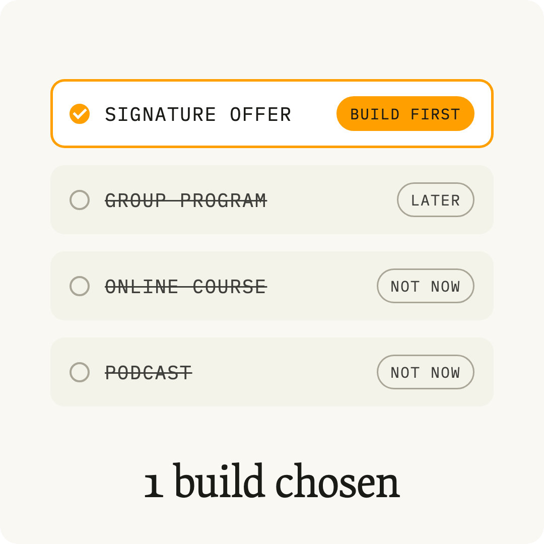 Shortlist of possible builds with the signature offer marked build first and the others set aside