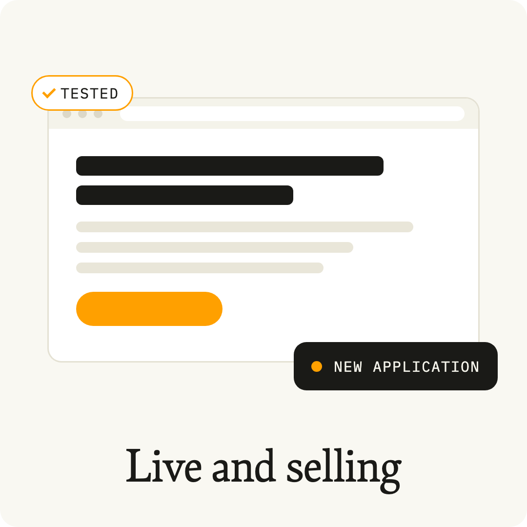 Tested sales page with a new application notification