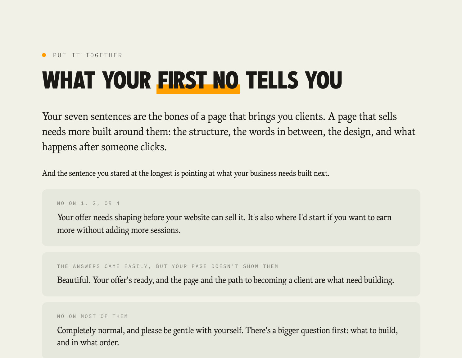 Worksheet page: what your first no tells you