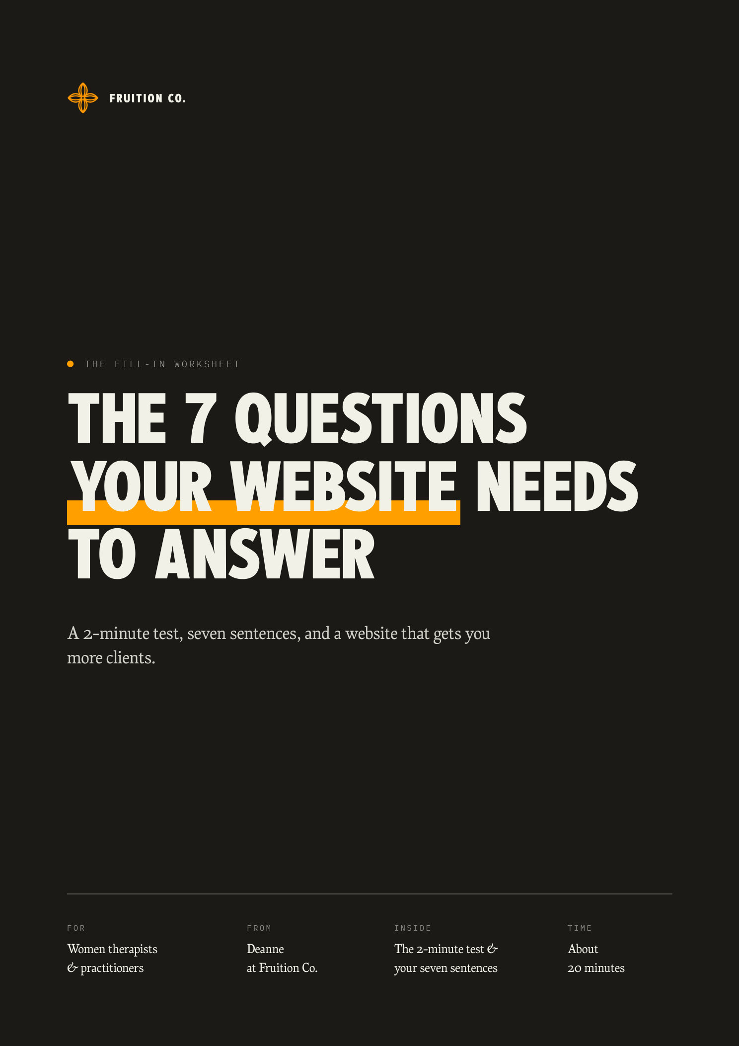 Cover of The 7 Website Questions worksheet