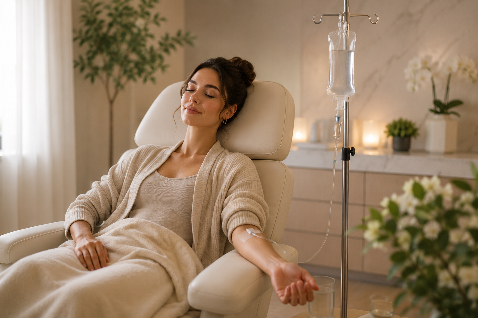 Woman relaxing during NAD+ IV therapy session at Wonder Medical Spa